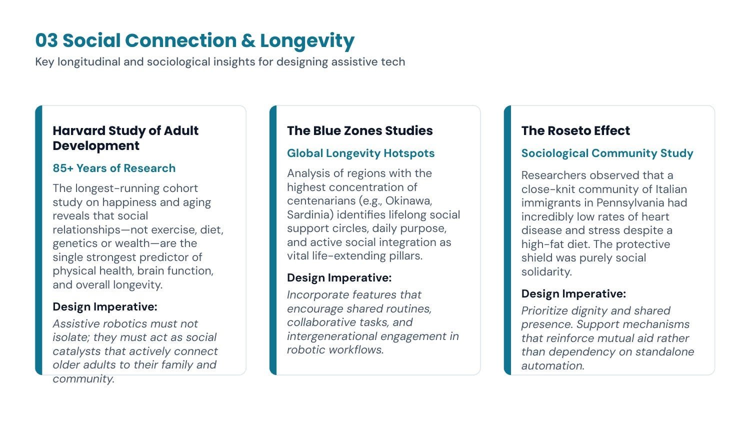 Week 1 lecture slide by Michael Tranquilli: the Harvard Study, the Blue Zones, the Roseto effect.